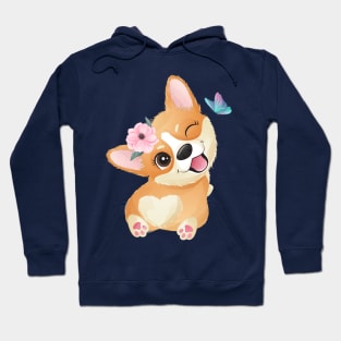 cute little corgi play with butterfly tshirt Hoodie